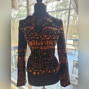 Stylish Black and Orange Patterned Blazer